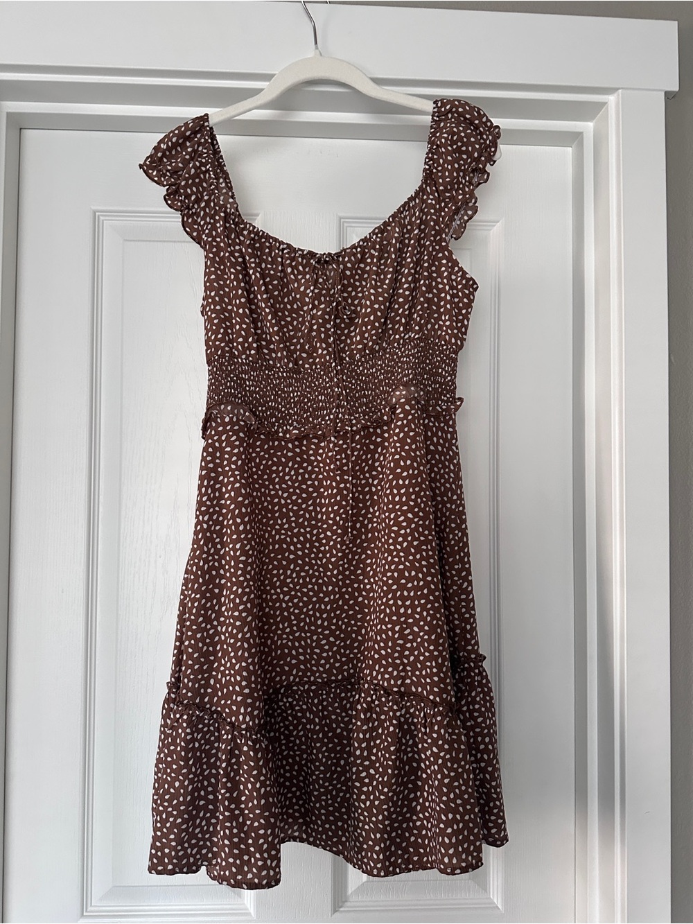 Amazon Brown Mini Dress with Cream Dot Print